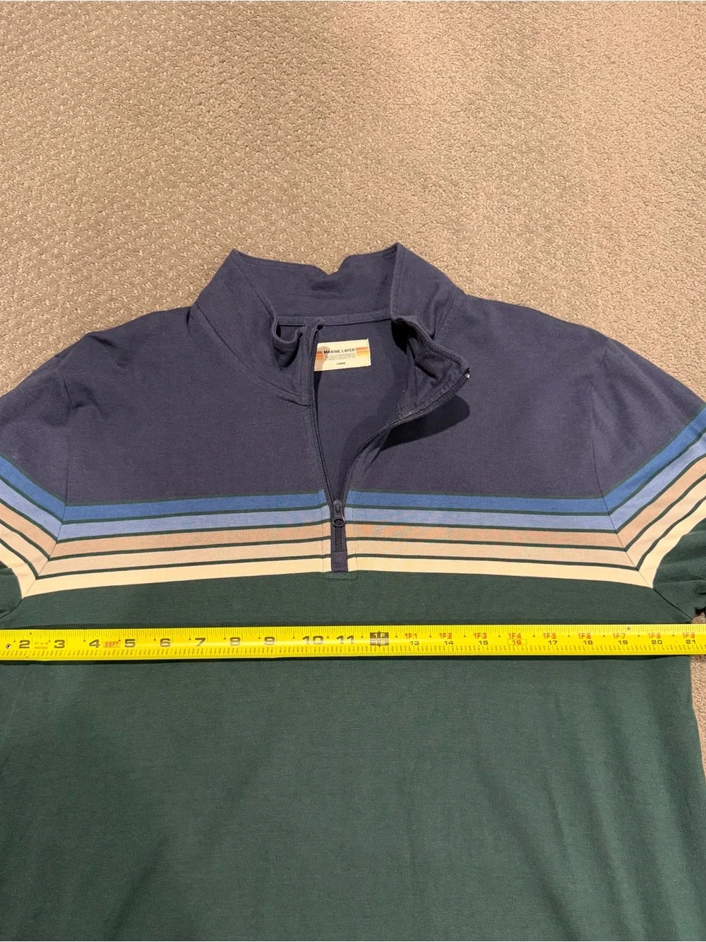 Marine Layer Men’s Striped Half-Zip Pullover - Navy & Forest Green